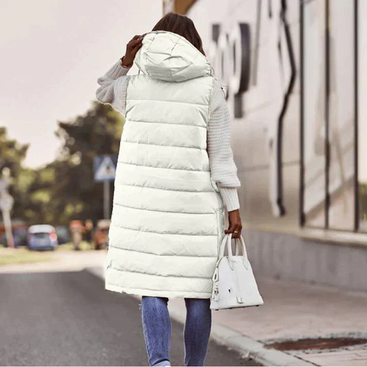 Women's Long Sleeveless Winter Vest with Hood